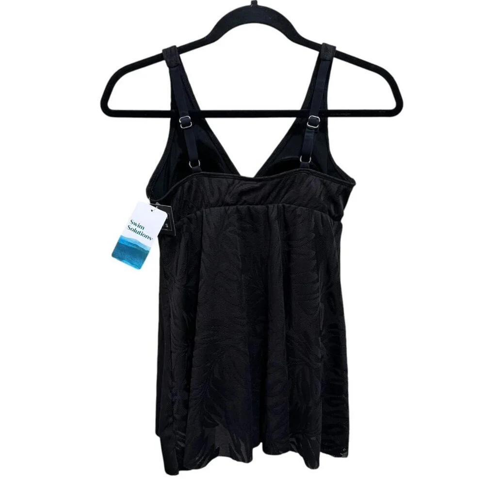 Swim Solutions Womens Size 8 Black Tummy-Control Swim Dress Modest Coverage‎ NWT